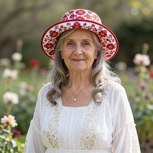 Elderly Woman in Elegant Garden