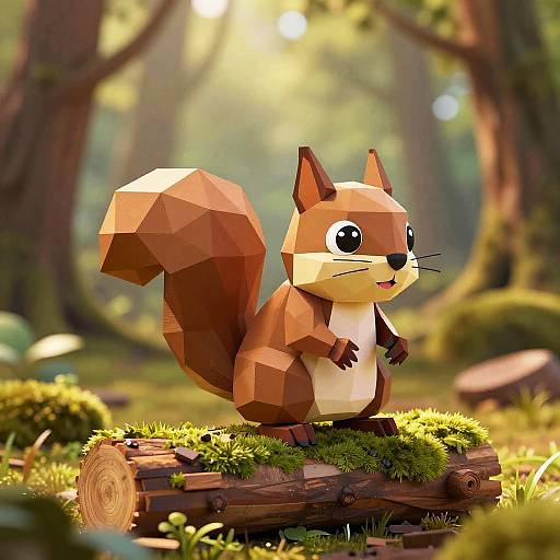 Low-Poly Cute Squirrel in Woodland