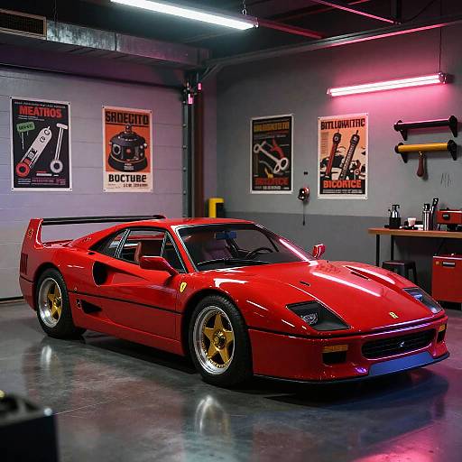 80s Red Ferrari Neon Garage Scene