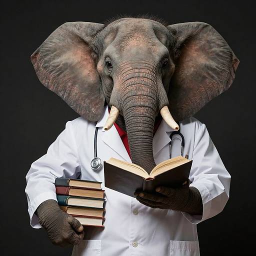 Elephant Doctor with Books Portrait
