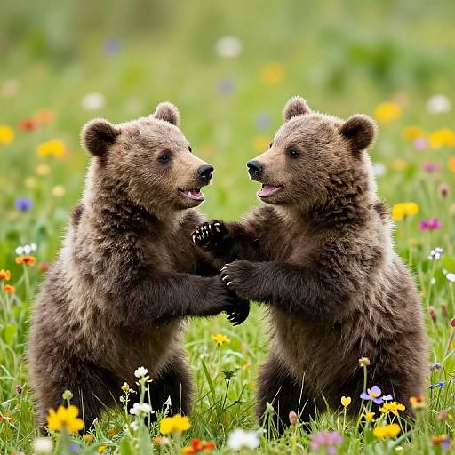 Playful Bear Cubs in Sunny Meadow