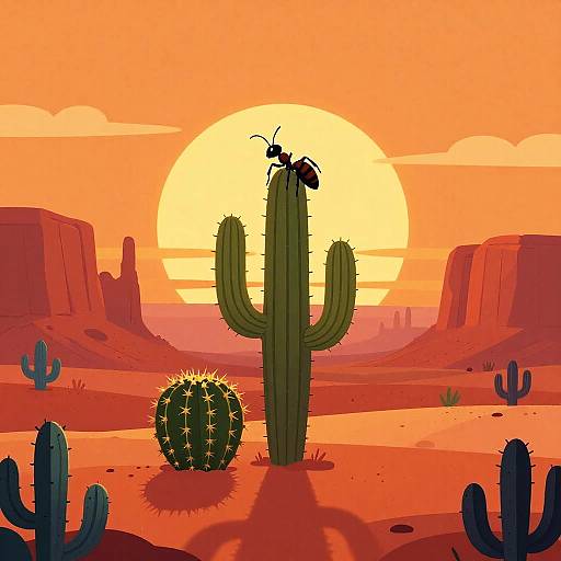 Cartoon Desert Scene with Ant Queen