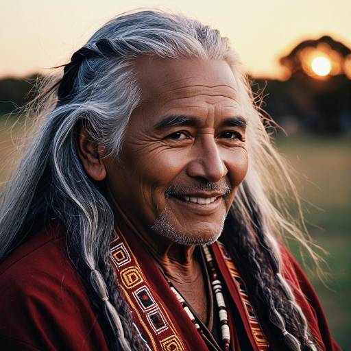 Elderly Aboriginal Man in Traditional Robes at Sunset