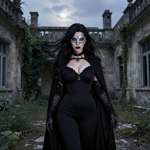 Gothic Woman in Abandoned Mansion