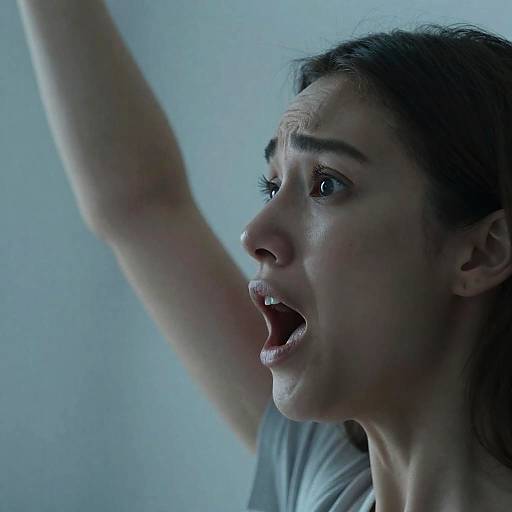 Close-Up of Shocked Woman in Blue Light