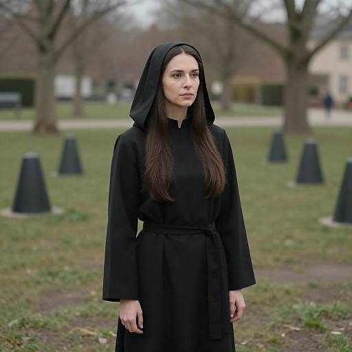 Mysterious Woman in a Grassy Park