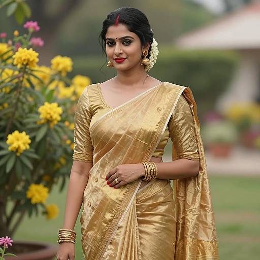 Elegant Indian Woman in Gold Saree