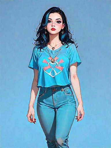 Stylish Woman in Navy Blue T-shirt and Khaki Trousers