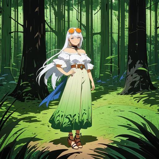 Contemplative Girl in Lush Forest Setting