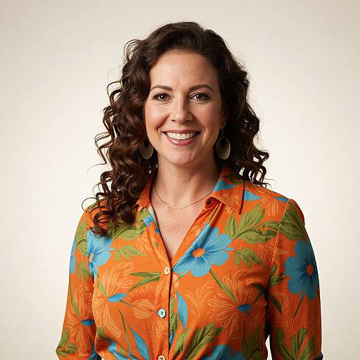 Portrait of Smiling Woman in Floral Shirt