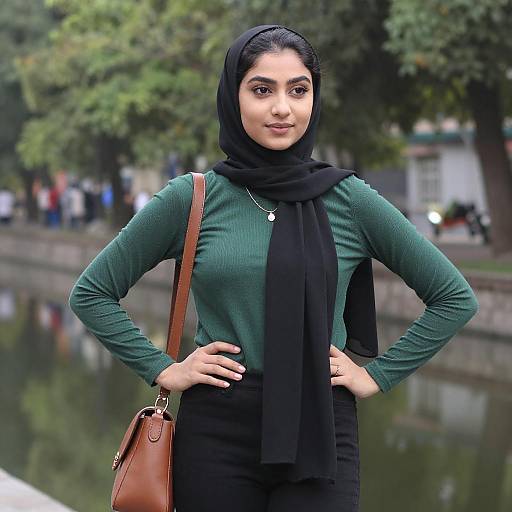 Young Woman in Black Hijab Outdoors