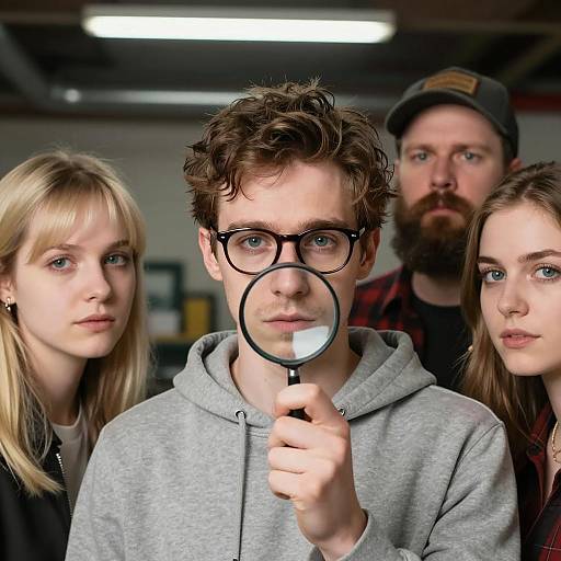 Close-Up Group Shot with Magnifying Glass