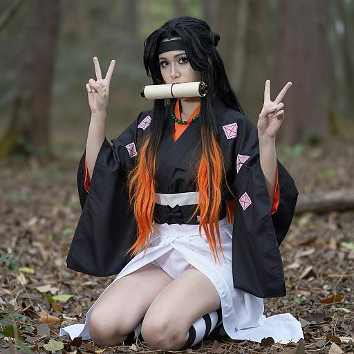 Woman Cosplaying Kimono in Forest