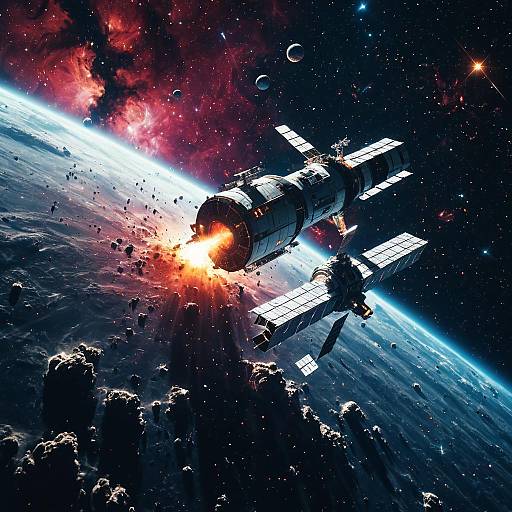 Vivid Nebula: Playful Space Station Illustration