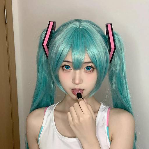 Young Woman with Turquoise Hair and Lipstick