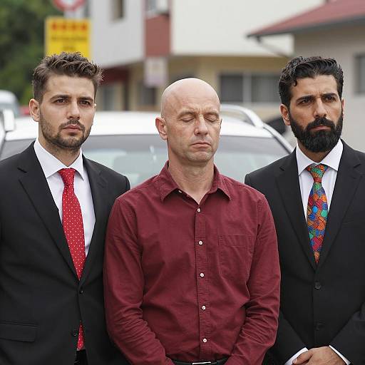 Stylish Men Posed Outdoors by Car