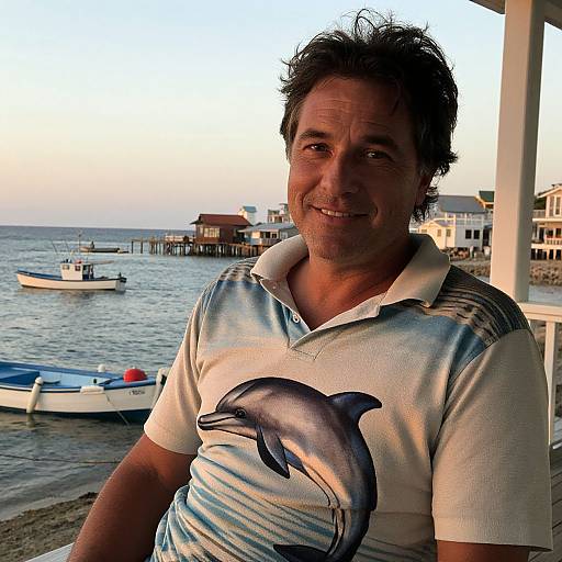 Man in Vintage Dolphin Polo at Sunset