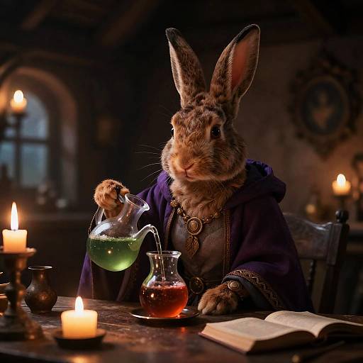 Anthropomorphic Rabbit Sorceress Brewing Potion