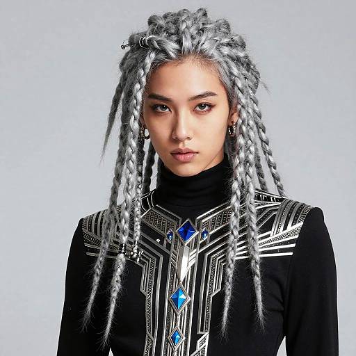 Androgynous Silver Dreadlocks Cyberpunk Art Deco