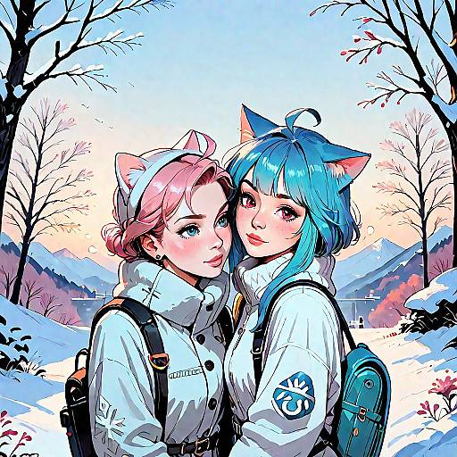 Two Girls with Cat Ears at Sunset