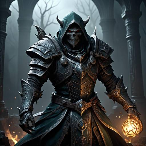 Dark Skeleton Warrior with Glowing Orb