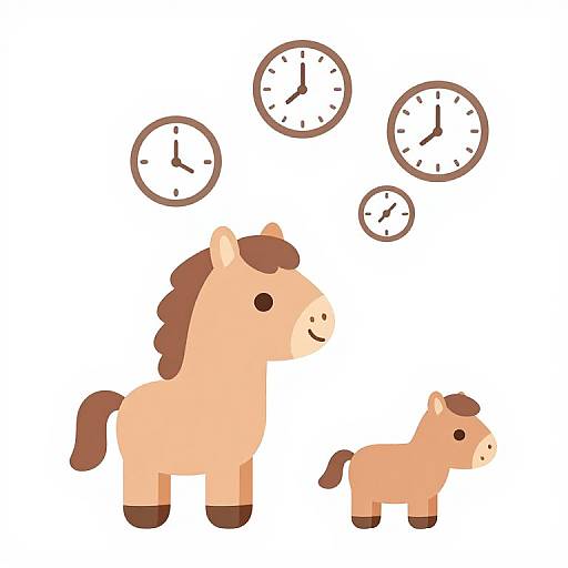 Cute Horse Waiting by Clocks Illustration