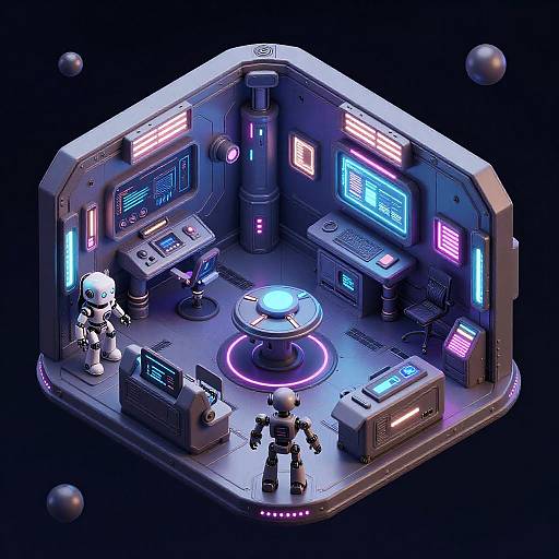 Isometric Sci-Fi Space Station Interior
