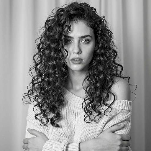 Black and White Portrait of Woman with Curly Hair