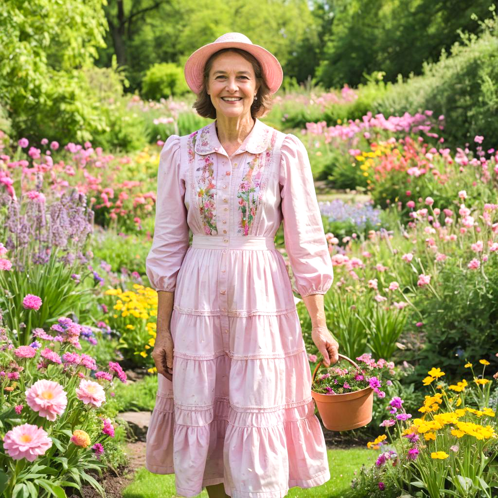 Joyful Gardener in Colorful Spring Garden