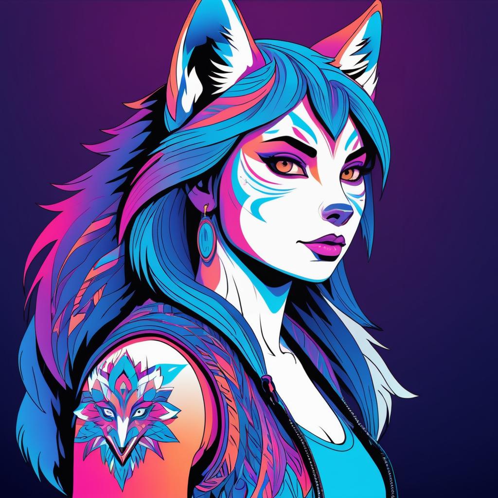 Stylized Female Wolf Portrait Art