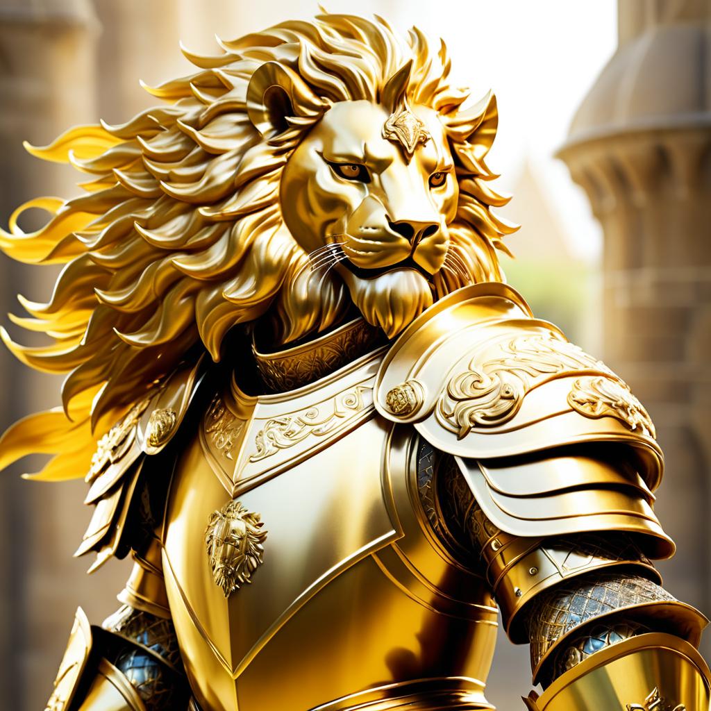 Lion Knight in Majestic Golden Armor