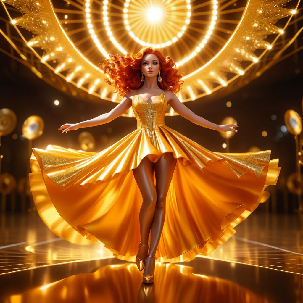 Dazzling Goddess in Gold Dress Inspired by Wonka