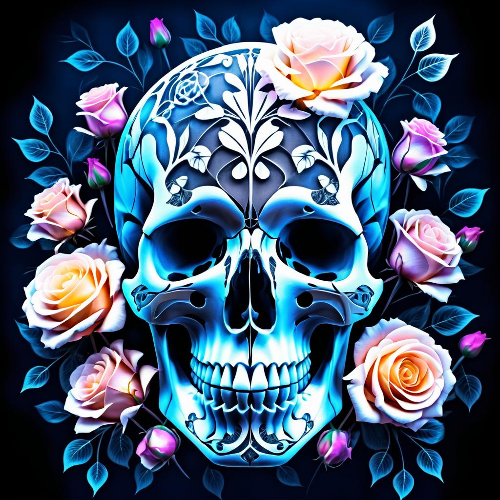 Glowing X-Ray Skull Art with Roses