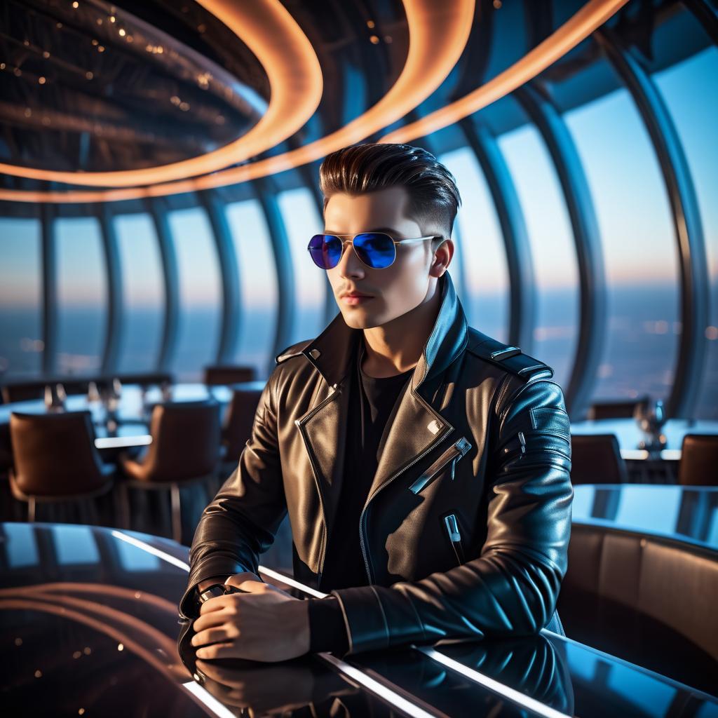 Futuristic Dining with a Stylish Young Man