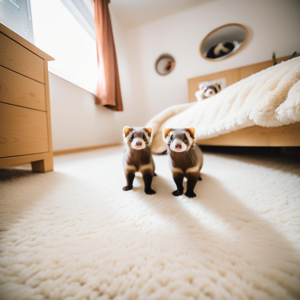 Playful Ferrets in Cozy Bedroom Scene