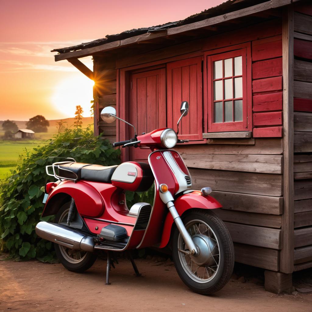 Nostalgic Moped Against Rustic Shack