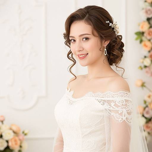 Elegant Radiant Bride in Lace Dress