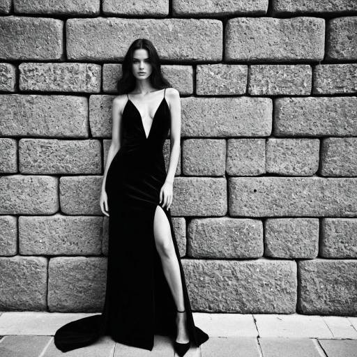 Elegant Woman in Black Evening Gown