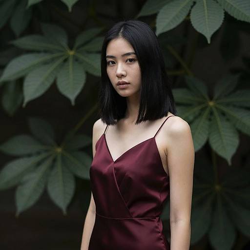 Moody Portrait of Woman in Maroon Dress