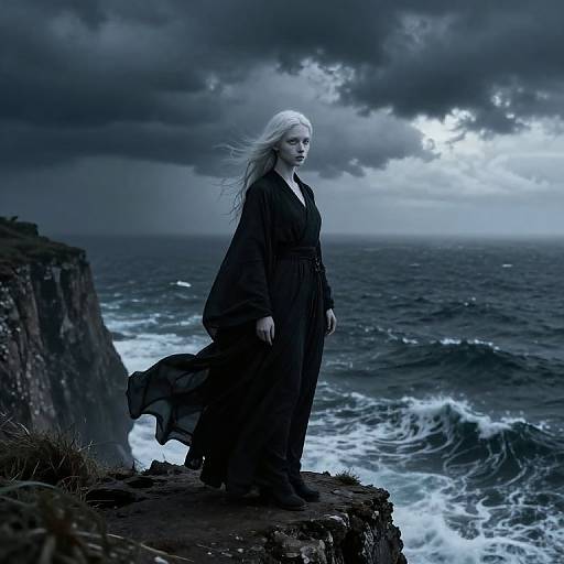 Mysterious Girl on Stormy Cliff