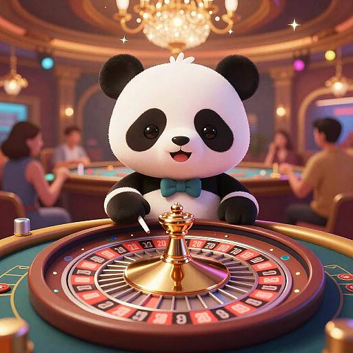 Adorable Panda Casino Dealer with Roulette Wheel