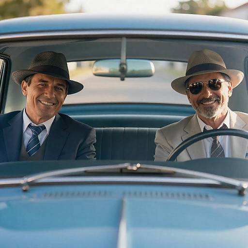 Vintage Car Trip with Stylish Men
