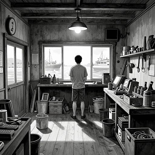 Monochrome Manga Boat Repair Shop
