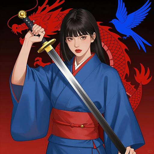 Confident Warrior: Asian Woman with Sword