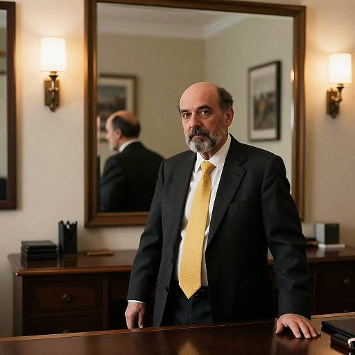 Businessman in Office with Reflective Mirror