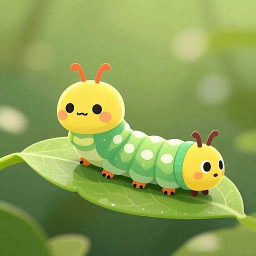 Whimsical Cartoon Caterpillar on Leaf