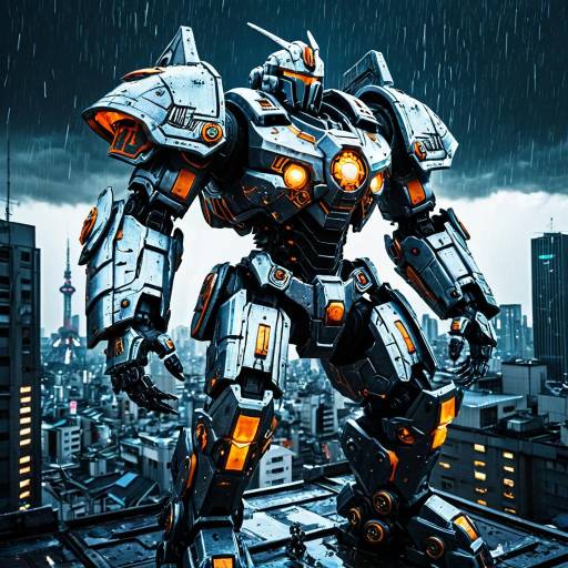 Epic Mech-Paladin in Cyber-Japan Storm