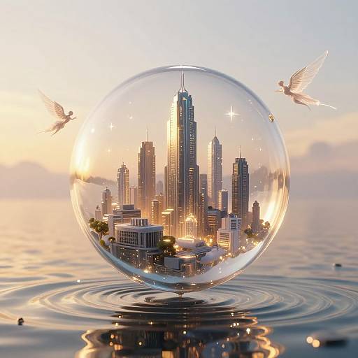 Cyberpunk City in Water Droplet