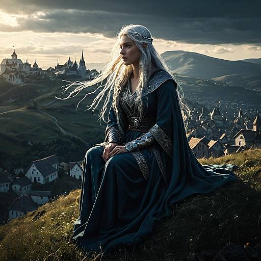 Norse Goddess on Hilltop Overlooking Village