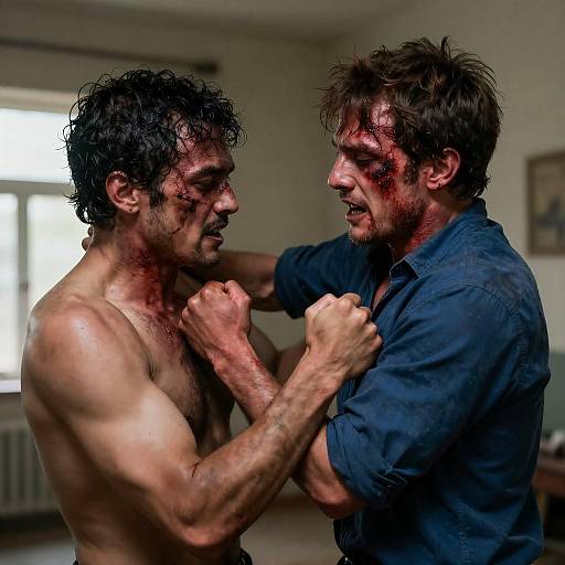 Intense Struggle of Two Injured Men